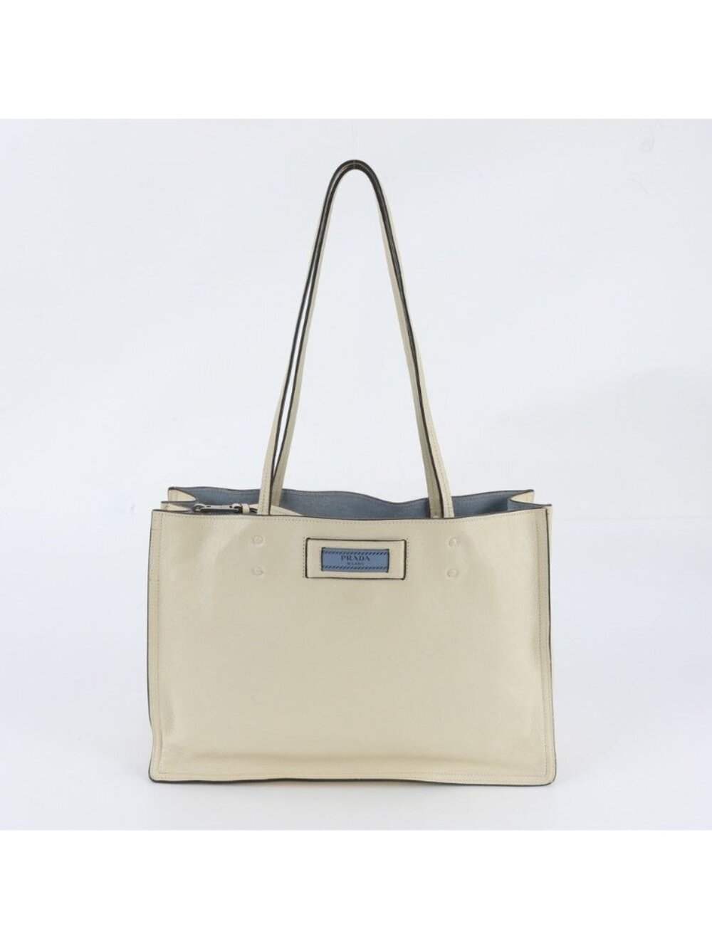 Prada Leather Etiquette Tote Bag Shoulder Hand Beige